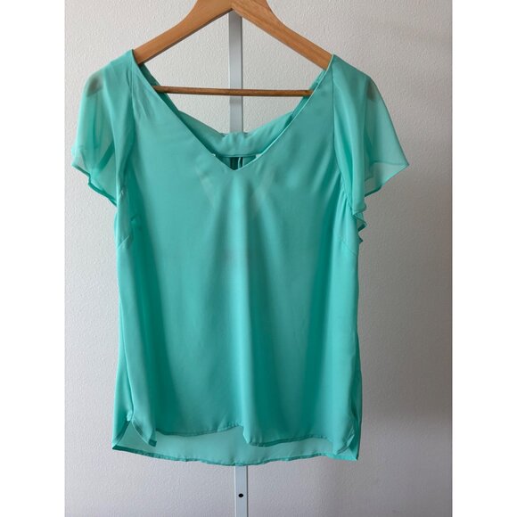 Flutter Sleeve Top Large Mint Green V-Neck Back Tie Coquette Preppy Soft Girl - Picture 2 of 13